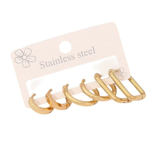 Goudkleurige stainless steel oorringenset – 2x rond + 1x rechthoekig – 3 paar - set31 - 153016 - Oorbellen kopen# - alles - cadeau - dames