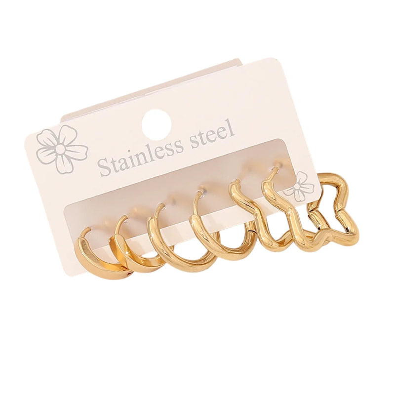 Goudkleurige stainless steel oorringenset – 2x rond + 1x stervormig – 3 paar - set22 - 153019 - Sieradensets kopen# - alles - cadeau - dames