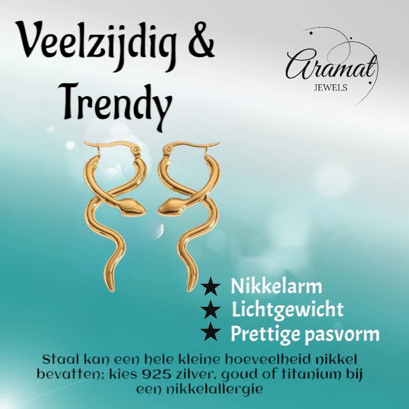 Goudkleurige stainless steel slangen oorringen glad– 42mm - oor6407 - 71106 - Oorringen kopen# - 45mm - alles - cadeau