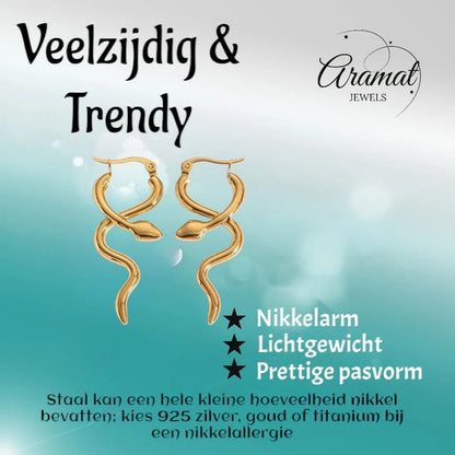 Goudkleurige stainless steel slangen oorringen glad– 42mm - oor6407 - 71106 - Oorringen kopen# - 45mm - alles - cadeau