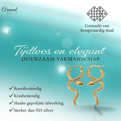 Goudkleurige stainless steel slangen oorringen glad– 42mm - oor6407 - 71106 - Oorringen kopen# - 45mm - alles - cadeau