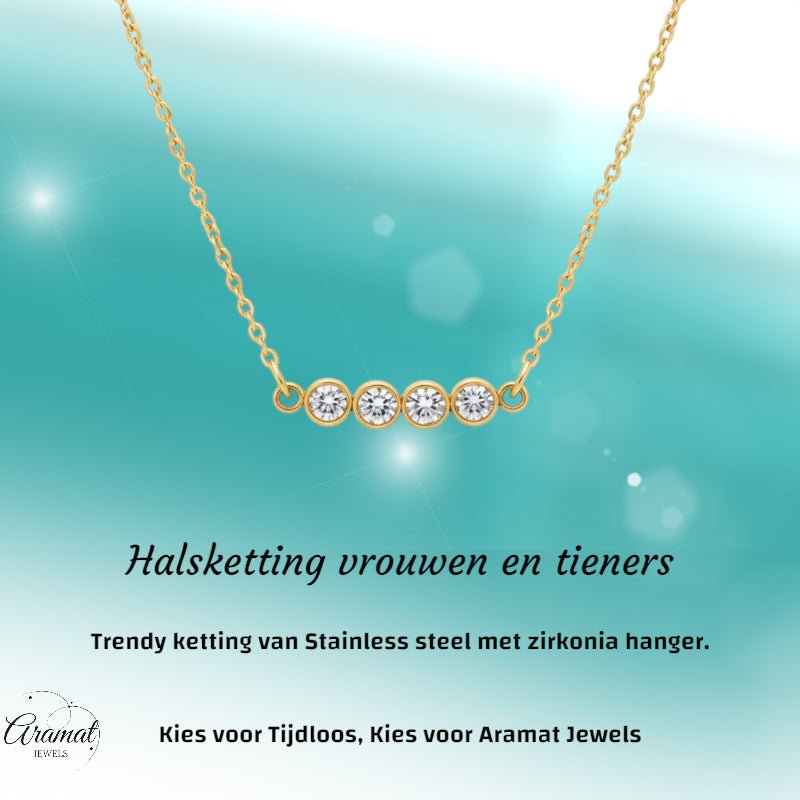 Goudkleurige Stalen Ketting met bar met zirkonia - Aramat Jewels - Halskettingen - cadeautip
