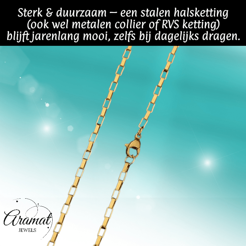 Goudkleurige Stalen Ketting rechthoekige schakel - Aramat Jewels - Halskettingen - cadeautip