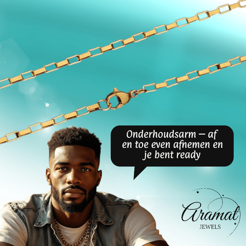 Goudkleurige Stalen Ketting rechthoekige schakel - Aramat Jewels - Halskettingen - cadeautip