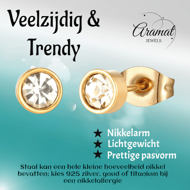 Goudkleurige Stalen Kristallen Oorbellen 5mm - oor2076 - xe58218 - Oorbellen kopen# - 5mm - alles - cadeau