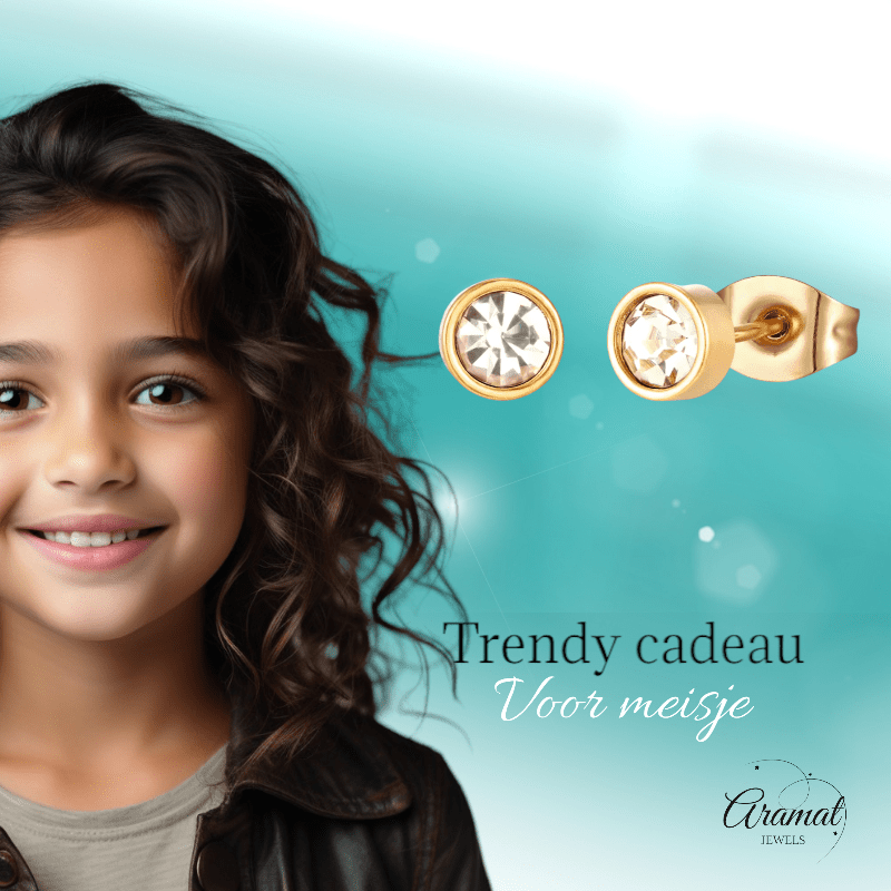 Goudkleurige Stalen Kristallen Oorbellen 5mm - oor2076 - xe58218 - Oorbellen kopen# - 5mm - alles - cadeau