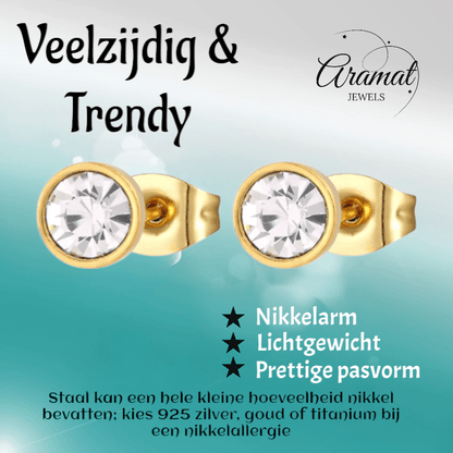 Goudkleurige Stalen Kristallen Oorbellen 6mm - oor1692 - xe58218 - Oorbellen kopen# - 6mm - alles - cadeau