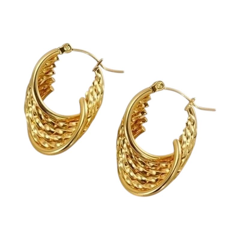 Goudkleurige Stalen Oorringen – 6 - in - 1 design – 30x25 mm - oor6409 - 69940 - Oorringen kopen# - 30mm - alles - cadeau