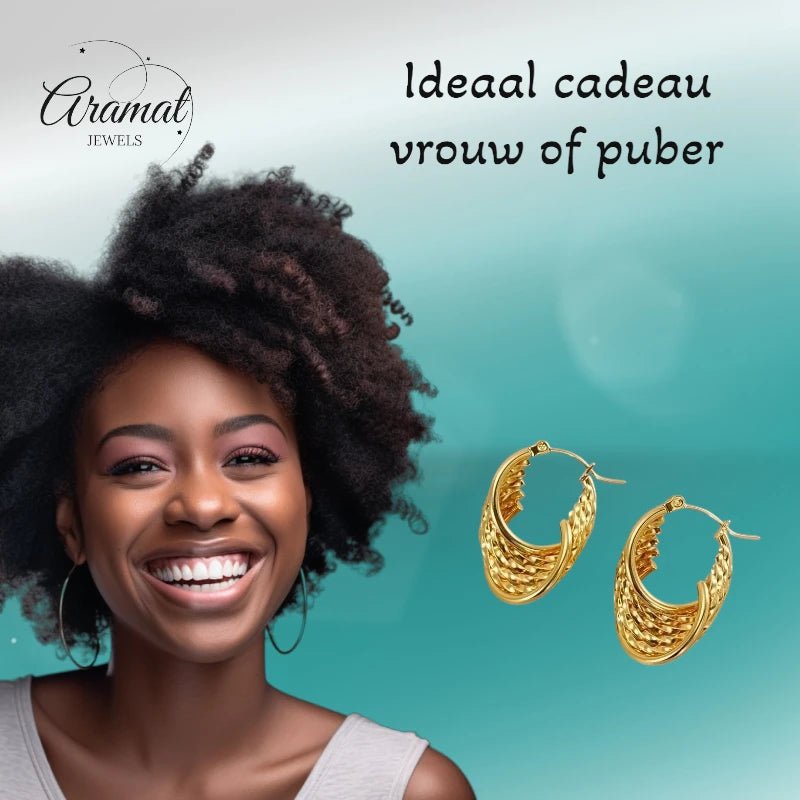 Goudkleurige Stalen Oorringen – 6 - in - 1 design – 30x25 mm - oor6409 - 69940 - Oorringen kopen# - 30mm - alles - cadeau