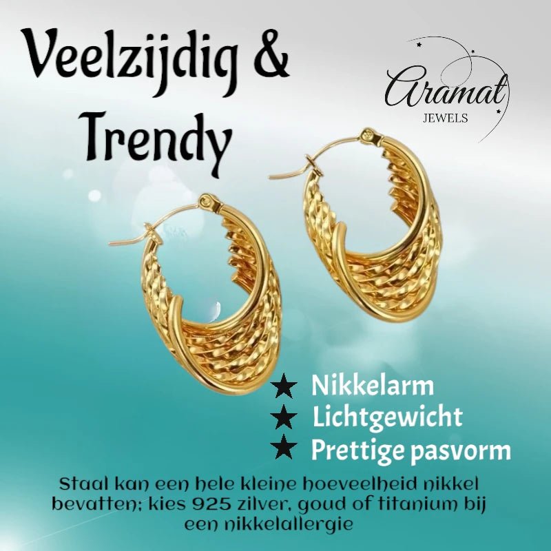 Goudkleurige Stalen Oorringen – 6 - in - 1 design – 30x25 mm - oor6409 - 69940 - Oorringen kopen# - 30mm - alles - cadeau