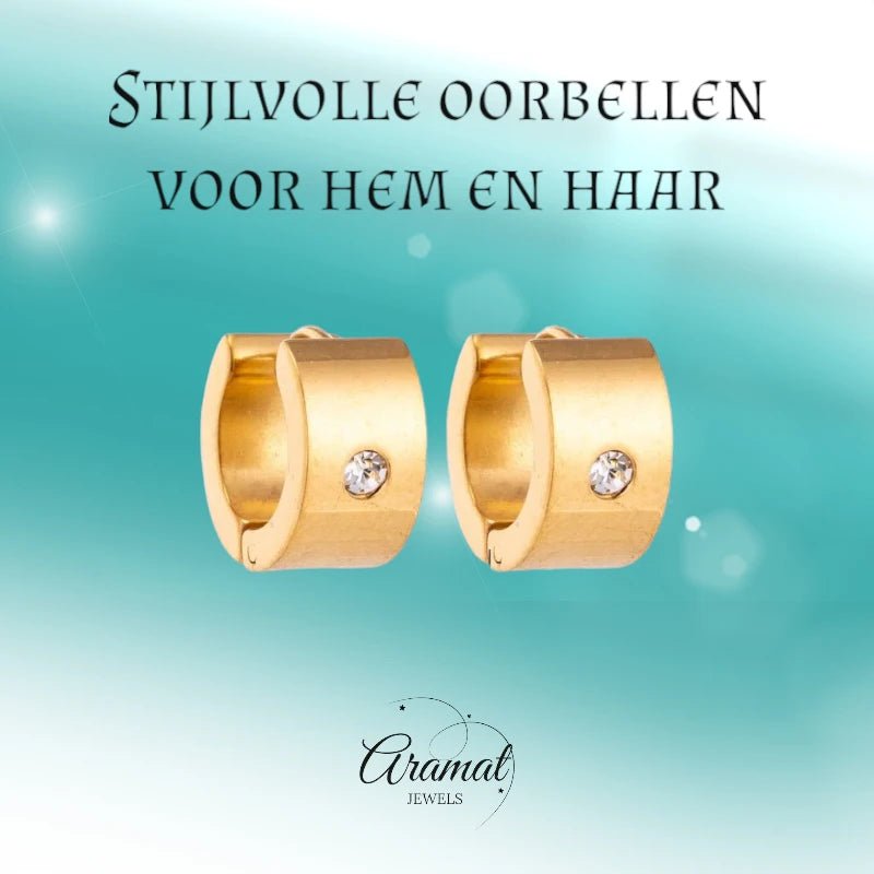 Goudkleurige Stalen Oorringen met Zirkonia - oor5826 - se26038 - Oorringen kopen