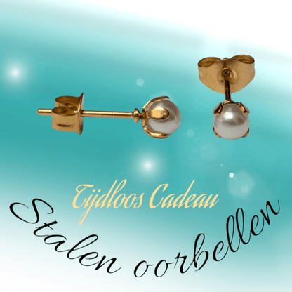 goudkleurige stalen parel oorbellen 4 mm - Aramat Jewels - Oorbellen - cadeautip