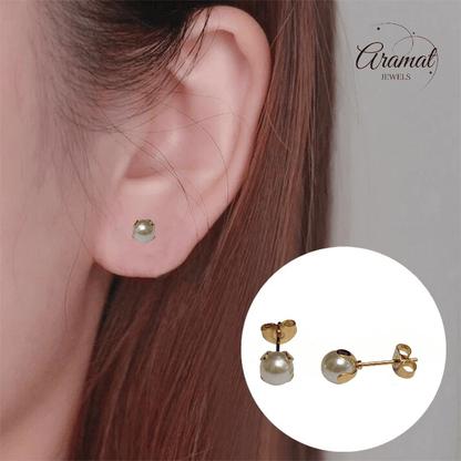 Goudkleurige Stalen Parel Oorbellen 6mm - Aramat Jewels - Oorbellen - cadeautip