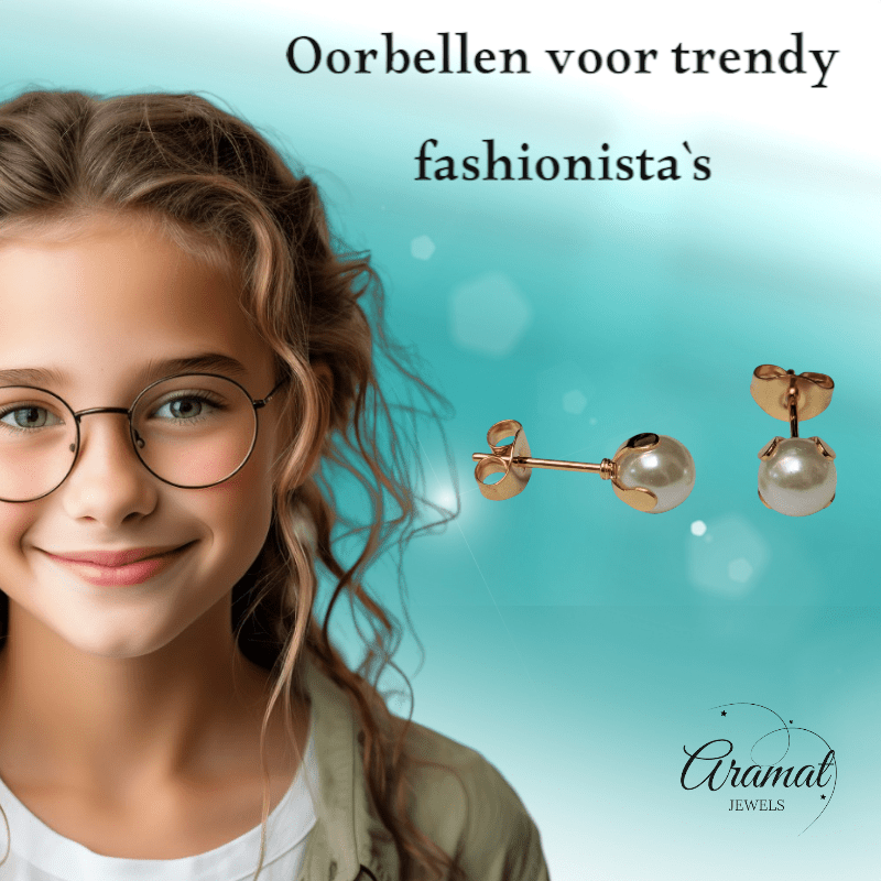 Goudkleurige Stalen Parel Oorbellen 6mm - Aramat Jewels - Oorbellen - cadeautip