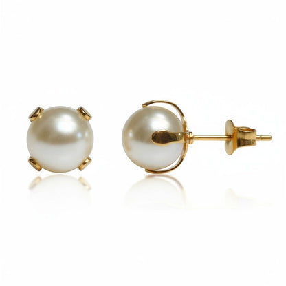 Goudkleurige Stalen Parel Oorbellen 8mm - Aramat Jewels - Oorbellen - cadeautip