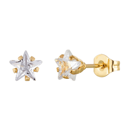 Een paar gouden en kristallen ster oorbellen