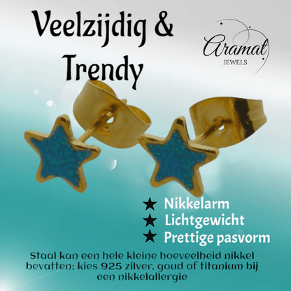 Goudkleurige Ster Oorstekers Blauw 6 mm - oor6172 - YY - Oorbellen kopen# - 6mm - alles - blauw