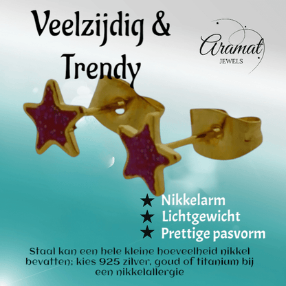 Goudkleurige Ster Oorstekers Rood 6 mm - oor6171 - YY - Oorbellen kopen# - 6mm - alles - cadeau
