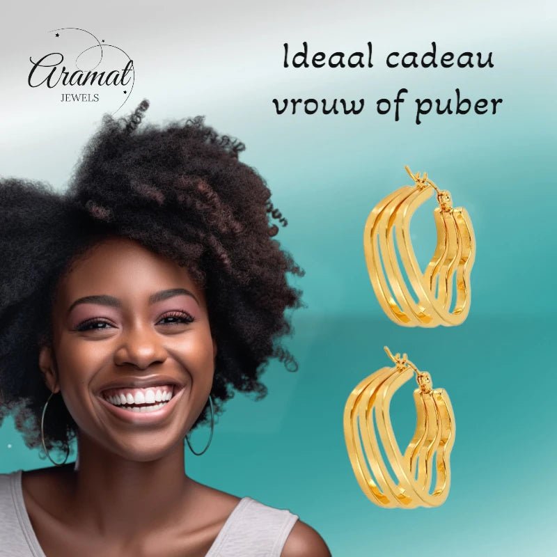 Goudkleurige Triple Hart Hoops 25mm - oor6303 - 827750 - Oorringen kopen# - 25mm - alles - cadeau