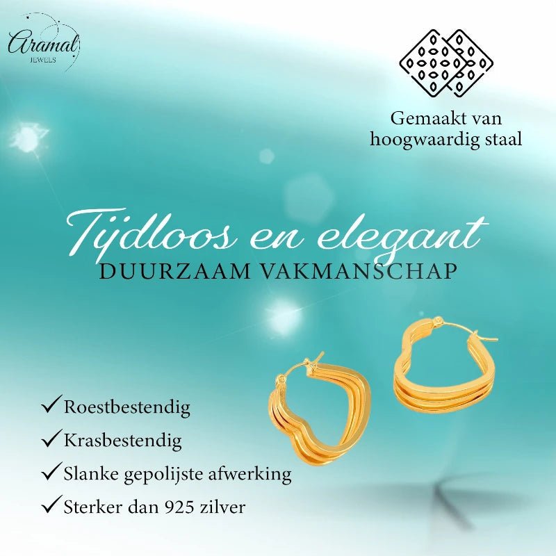 Goudkleurige Triple Hart Hoops 25mm - oor6303 - 827750 - Oorringen kopen# - 25mm - alles - cadeau