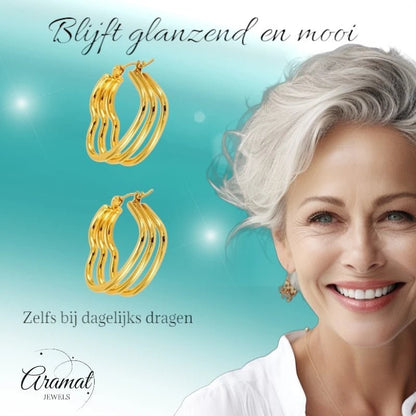 Goudkleurige Triple Hart Oorringen 25mm - oor6302 - 827752 - Oorringen kopen# - 25mm - alles - cadeau