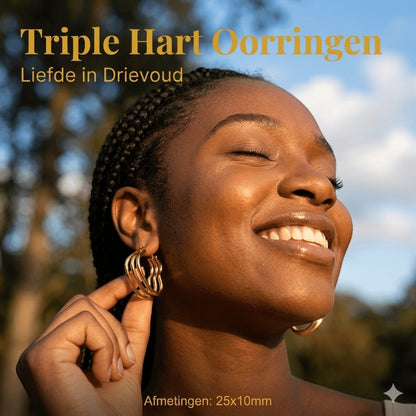 Goudkleurige Triple Hart Oorringen 25mm - Aramat Jewels - Oorringen - cadeautip