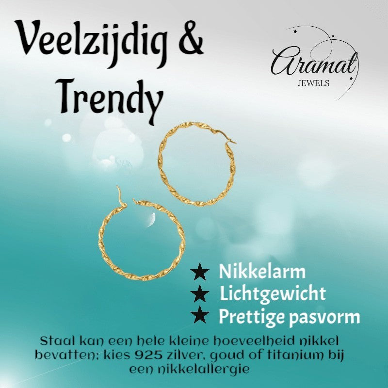 Goudkleurige twisted oorringen 30mm - oor6373 - Oorringen kopen# - 30mm - alles - cadeau