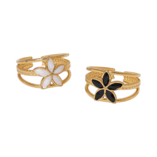 Goudkleurige Verstelbare Ring met Emaille Bloem - Triple Design (12 mm) - Aramat Jewels - Ringen - cadeautip
