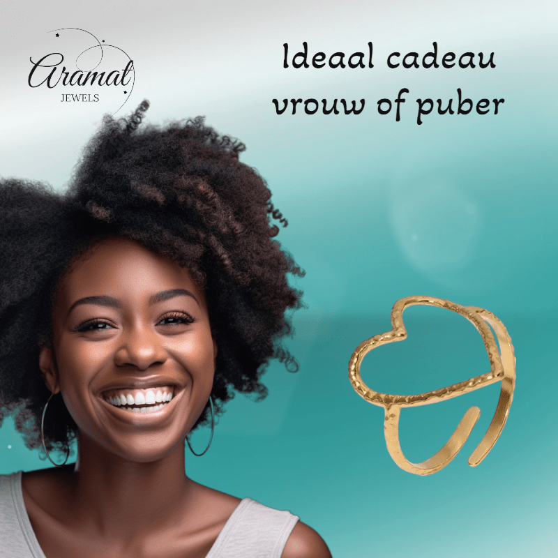 Goudkleurige Verstelbare Ring met Groot Open Hart 19mm - Stainless Steel - ring352 - 73899 - Ringen kopen# - Goudkleur - alles - boho