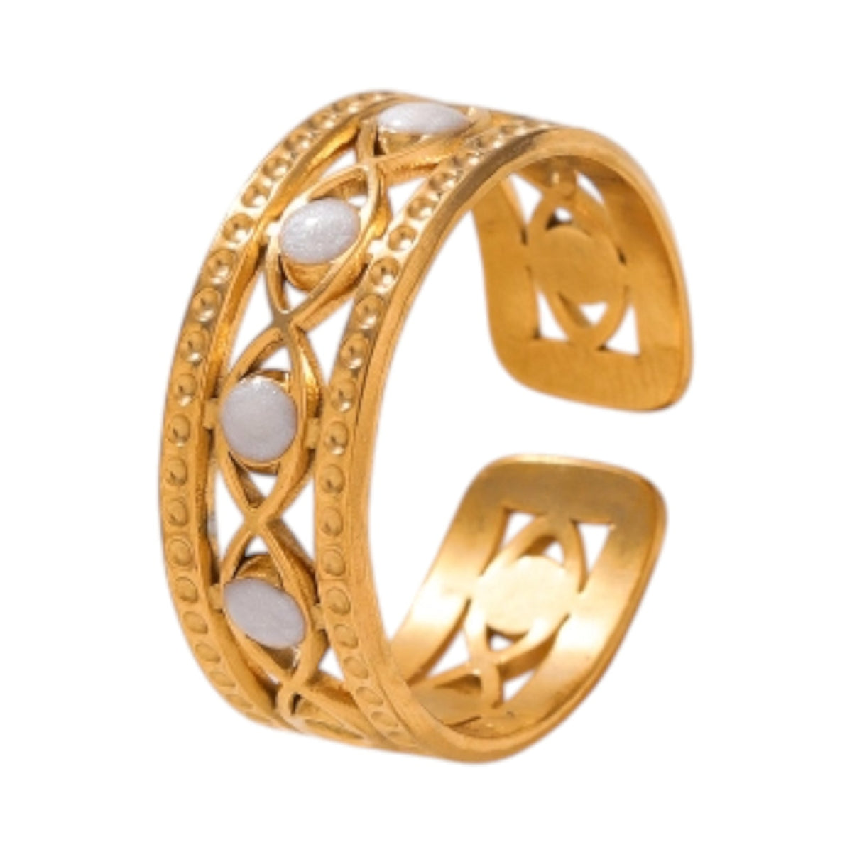 Goudkleurige Verstelbare RVS Ring met Emaille Boze Ogen - 7 mm - Aramat Jewels - Ringen - cadeautip