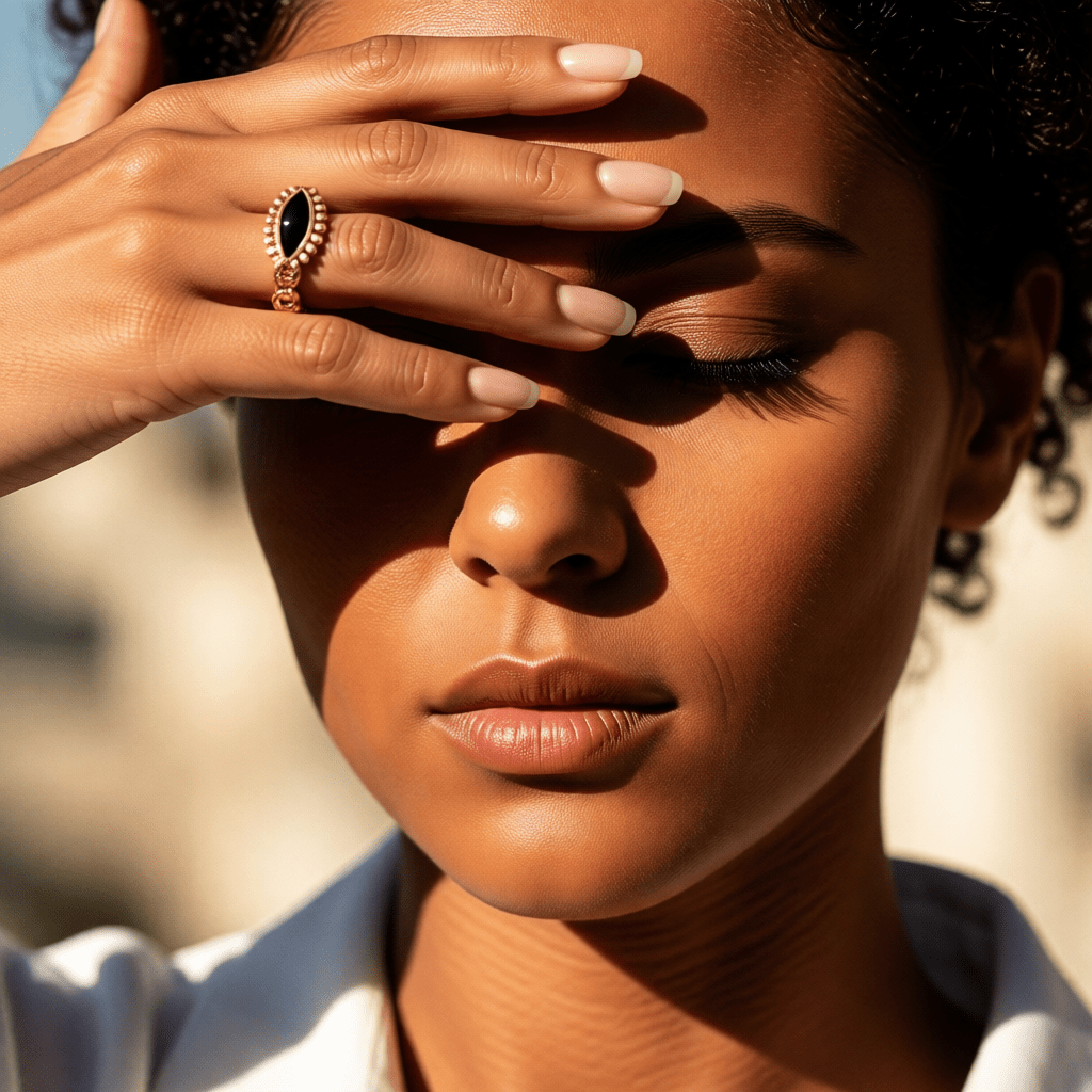 Goudkleurige Verstelbare RVS Ring met Zwart Emaille Boze Oog - 9 mm - Aramat Jewels - Ringen - cadeautip