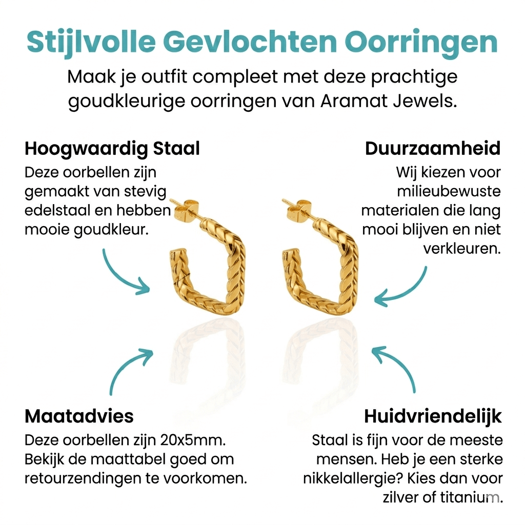 Goudkleurige Vierkante Oorringen Gourmetschakel 20x5mm RVS - Aramat Jewels - Oorbellen - cadeautip