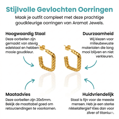 Goudkleurige Vierkante Oorringen Gourmetschakel 20x5mm RVS - Aramat Jewels - Oorbellen - cadeautip