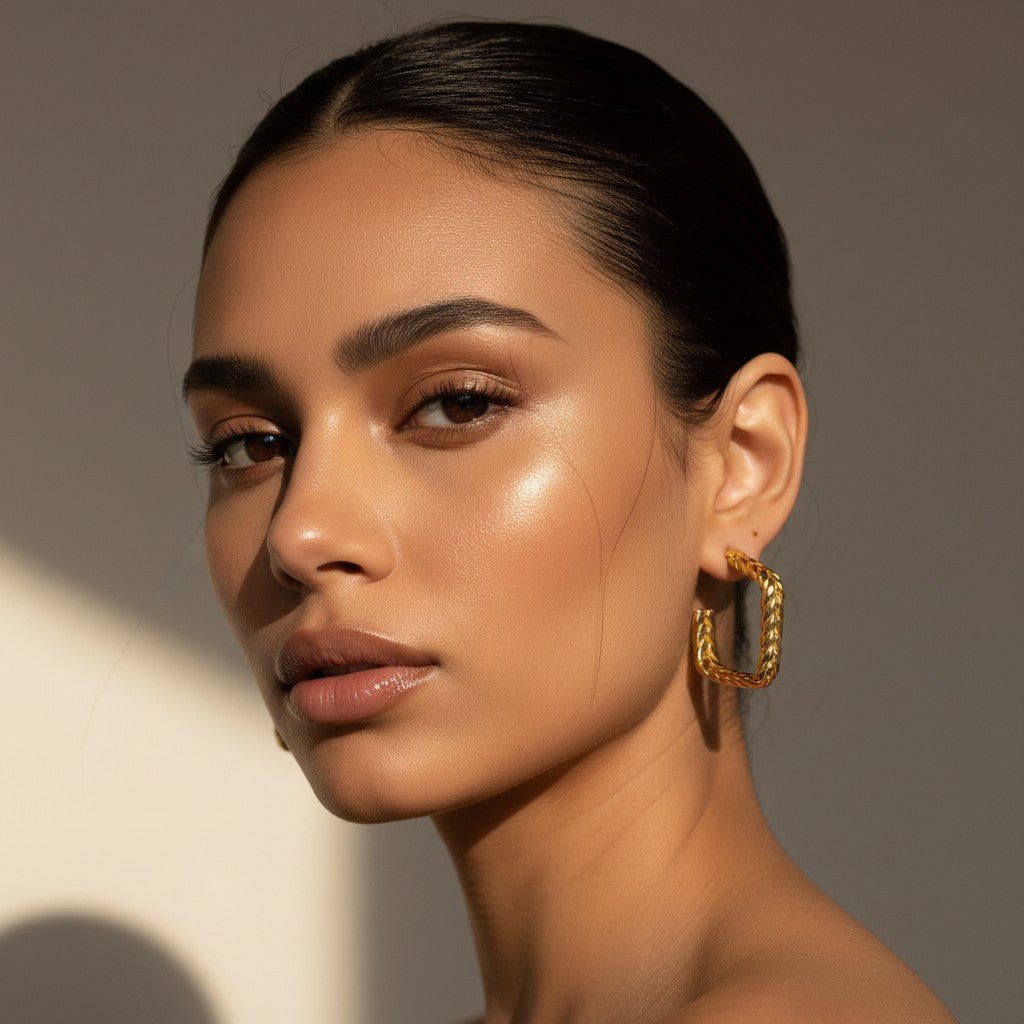 Goudkleurige Vierkante Oorringen Gourmetschakel 20x5mm RVS - Aramat Jewels - Oorbellen - cadeautip