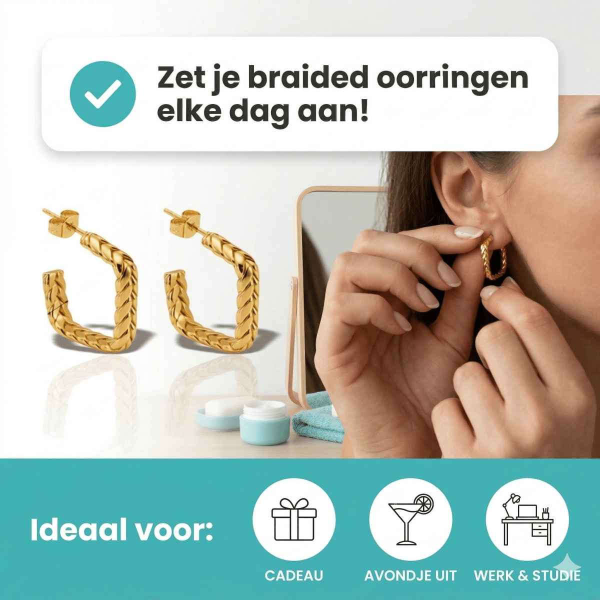 Goudkleurige Vierkante Oorringen Gourmetschakel 20x5mm RVS - Aramat Jewels - Oorbellen - cadeautip