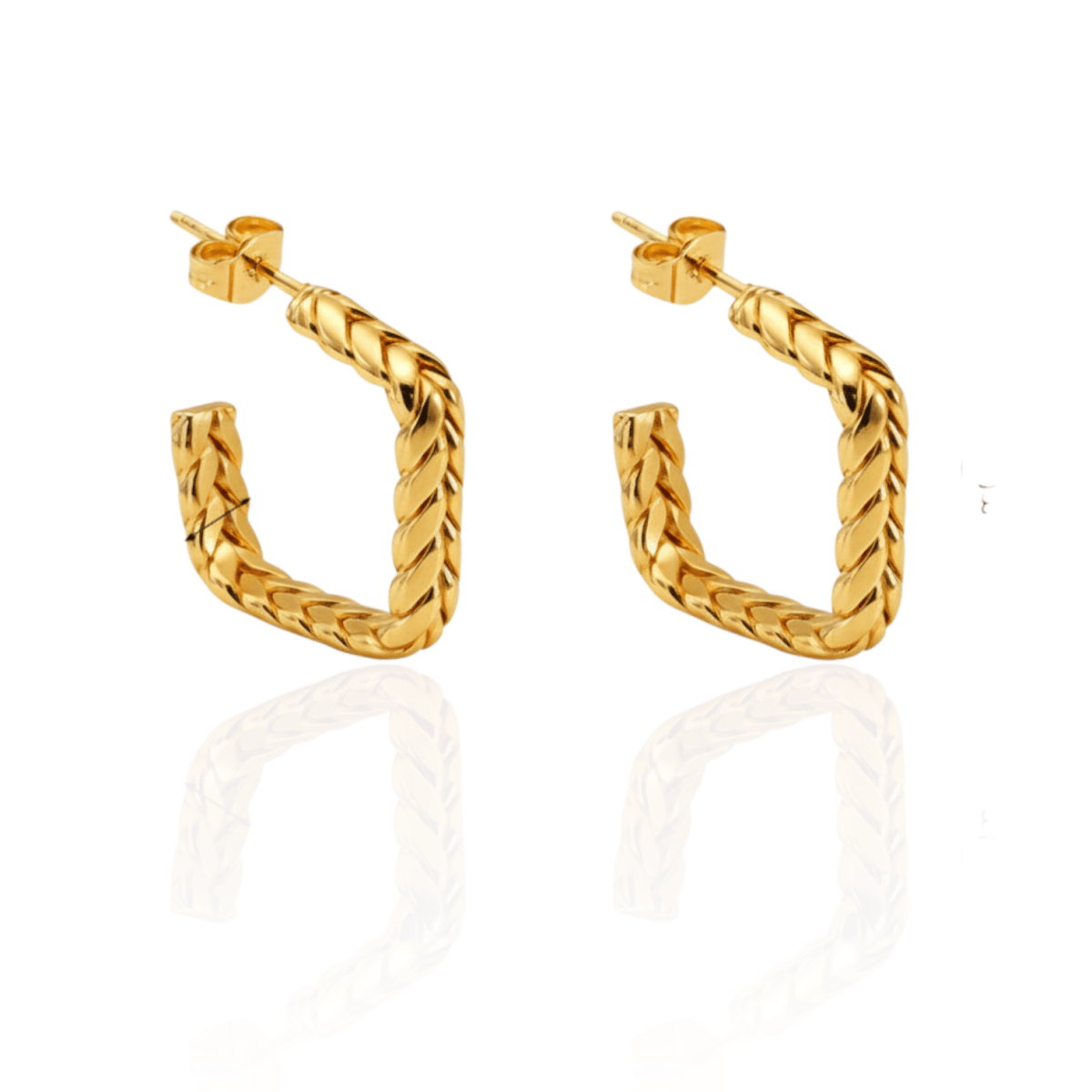 Goudkleurige Vierkante Oorringen Gourmetschakel 20x5mm RVS - Aramat Jewels - RVS Sieraden - Oorbellen - cadeautip