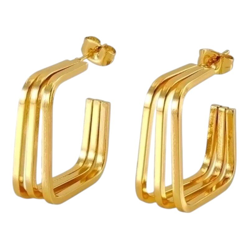 Goudkleurige Vierkante Triple Oorstekers 25mm - oor6380 - 69935 - Oorbellen kopen# - 25mm - alles - cadeau