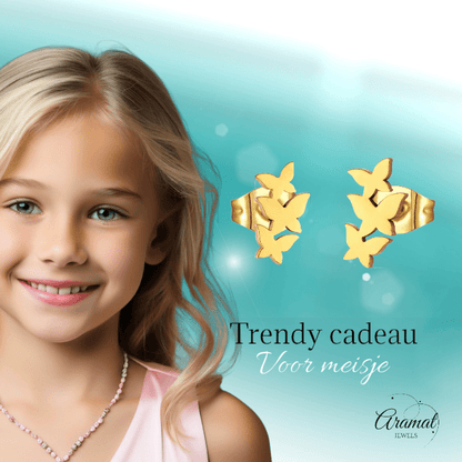 Goudkleurige vlinder oorstekers 10x6 mm - Aramat Jewels - Oorbellen - cadeautip