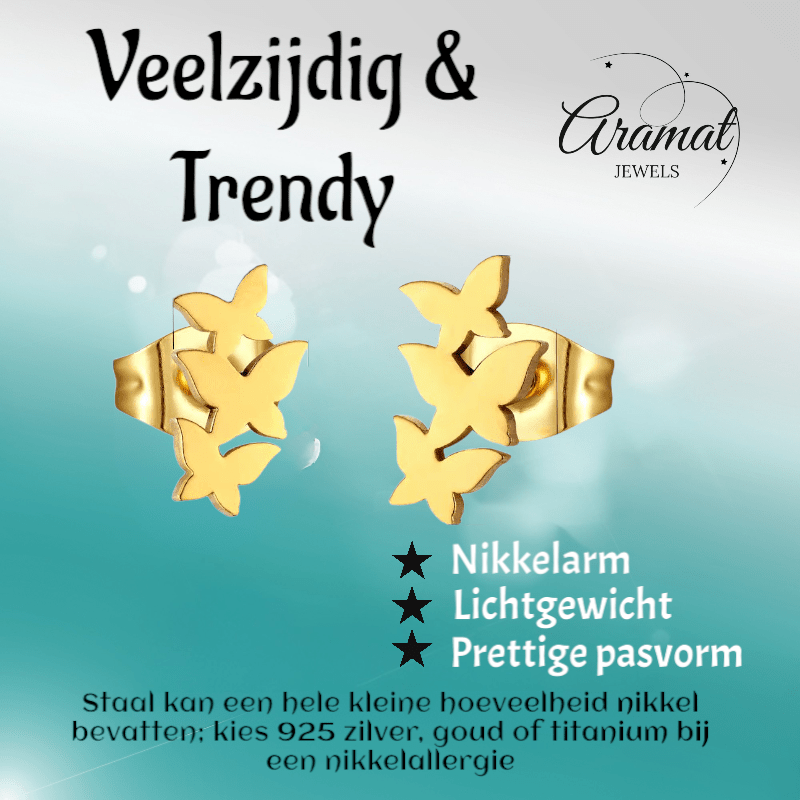 Goudkleurige vlinder oorstekers 10x6 mm - Aramat Jewels - Oorbellen - cadeautip