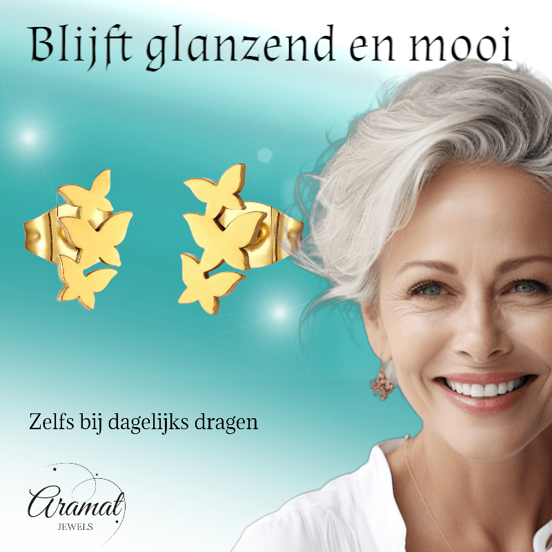 Goudkleurige vlinder oorstekers 10x6 mm - Aramat Jewels - Oorbellen - cadeautip