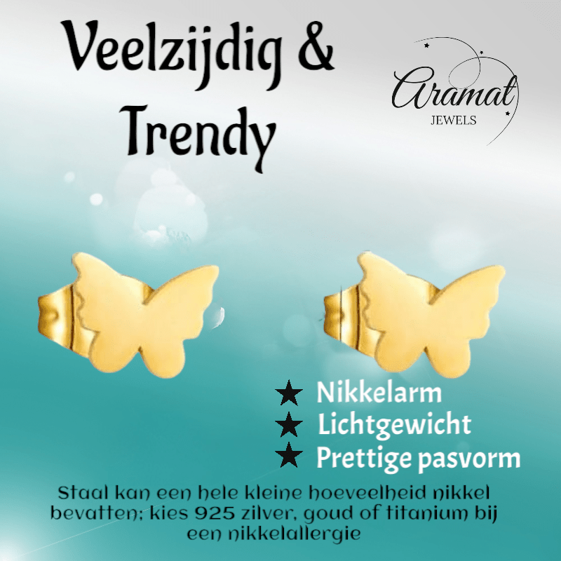 Goudkleurige vlinder oorstekers 11x8 mm - Aramat Jewels - Oorbellen - cadeautip