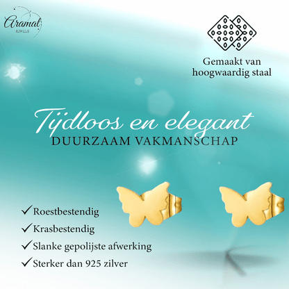 Goudkleurige vlinder oorstekers 11x8 mm - Aramat Jewels - Oorbellen - cadeautip
