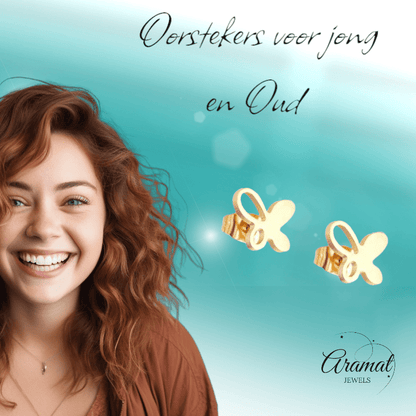 Goudkleurige vlinder oorstekers 9x8 mm - Aramat Jewels - Oorbellen - cadeautip