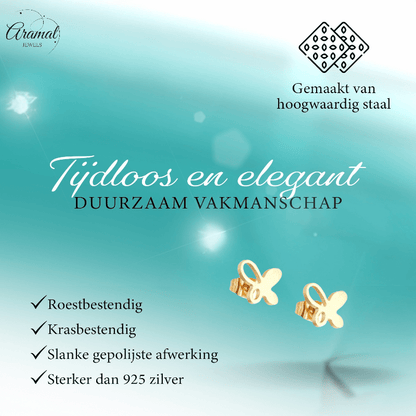 Goudkleurige vlinder oorstekers 9x8 mm - Aramat Jewels - Oorbellen - cadeautip