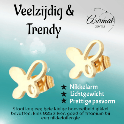Goudkleurige vlinder oorstekers 9x8 mm - Aramat Jewels - Oorbellen - cadeautip