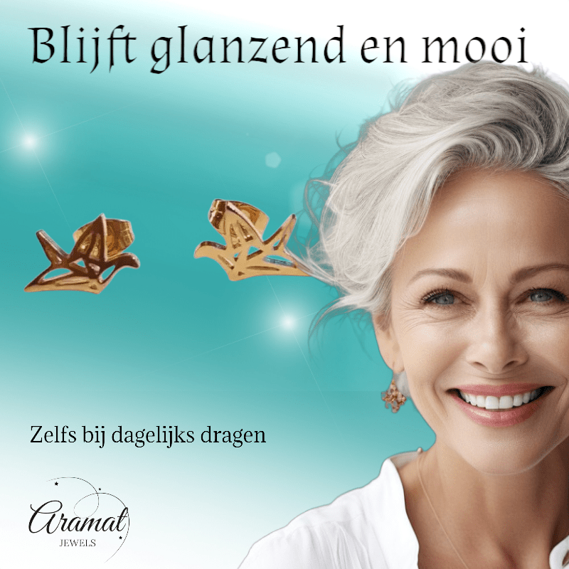 Goudkleurige Vogel Oorbellen Origami 9mm - Aramat Jewels - Oorbellen - cadeautip