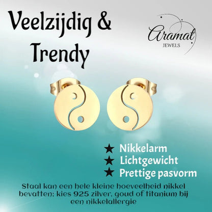 Goudkleurige Ying - Yang Oorbellen | RVS 10mm - oor4153 - Oorbellen kopen# - 10mm - alles - cadeau