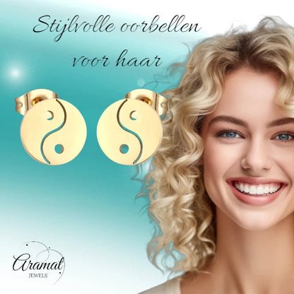 Goudkleurige Ying - Yang Oorbellen | RVS 10mm - oor4153 - Oorbellen kopen# - 10mm - alles - cadeau
