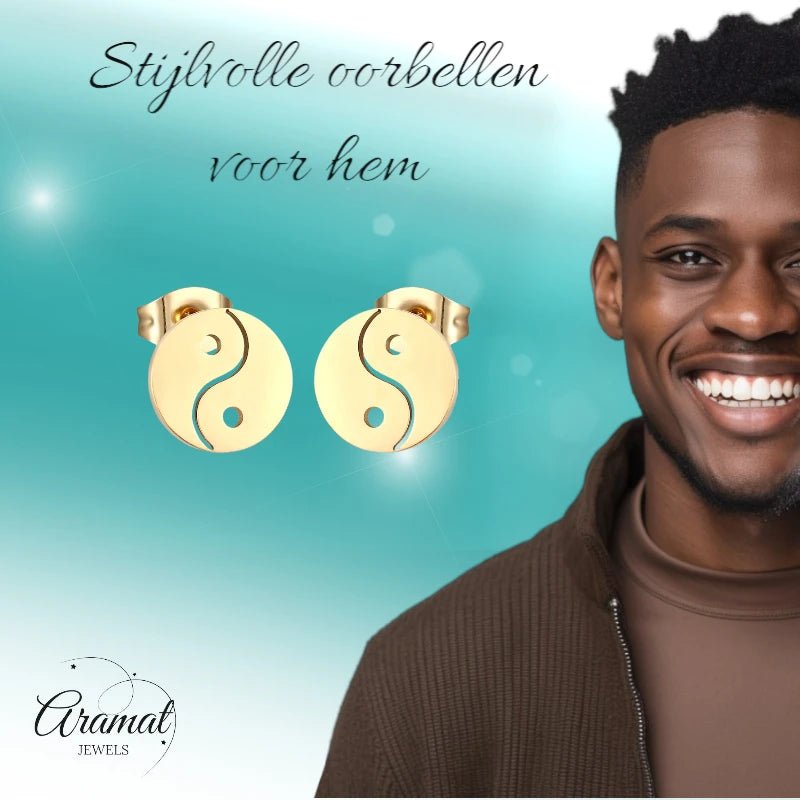 Goudkleurige Ying - Yang Oorbellen | RVS 10mm - oor4153 - Oorbellen kopen# - 10mm - alles - cadeau