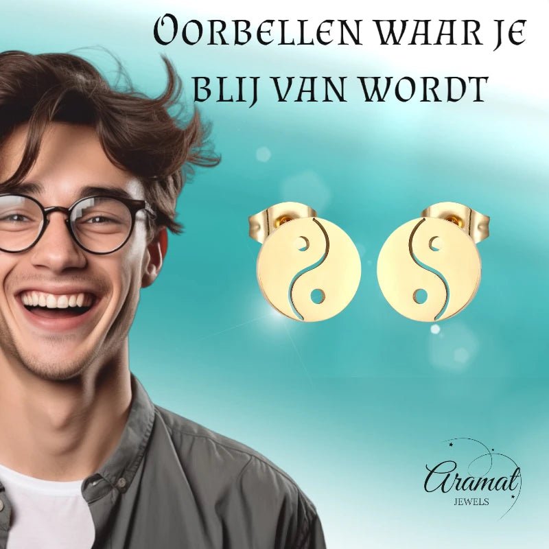 Goudkleurige Ying - Yang Oorbellen | RVS 10mm - oor4153 - Oorbellen kopen# - 10mm - alles - cadeau